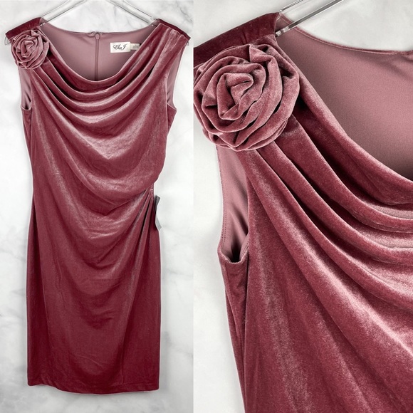 NWT Eliza J Velvet Floral Applique Drape Mini Dress Mauve Cocktail Party Boho 6